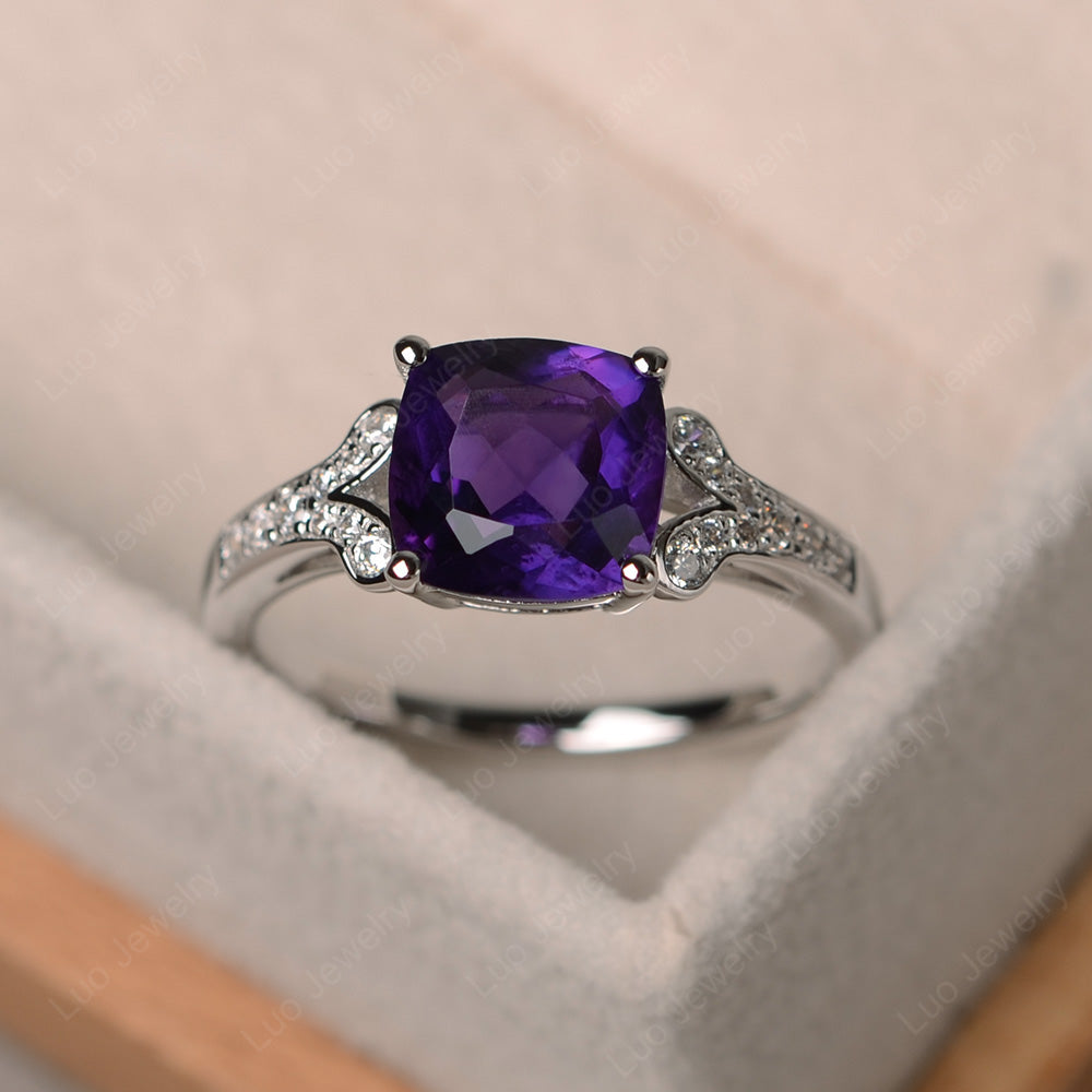 Cushion Shaped Amethyst Wedding Ring - LUO Jewelry