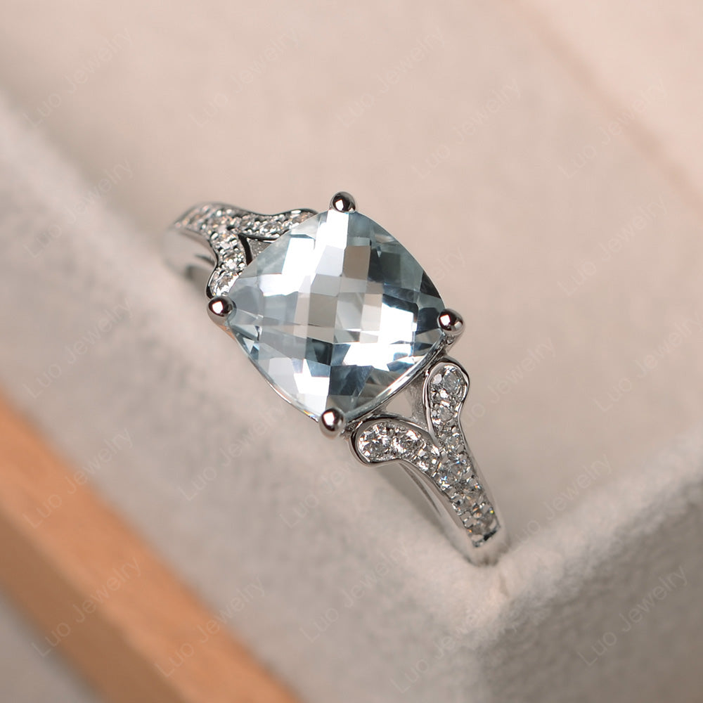Cushion Shaped Aquamarine Wedding Ring - LUO Jewelry
