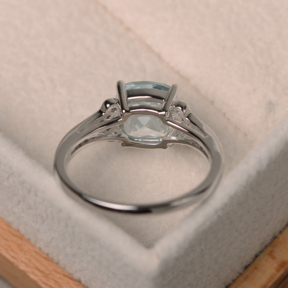 Cushion Shaped Aquamarine Wedding Ring - LUO Jewelry