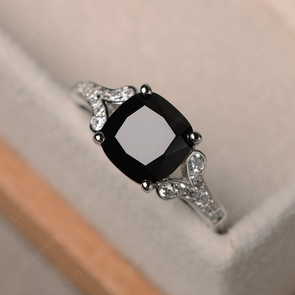 Cushion Shaped Black Spinel Wedding Ring - LUO Jewelry