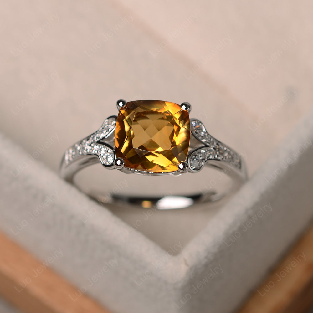 Cushion Shaped Citrine Wedding Ring - LUO Jewelry