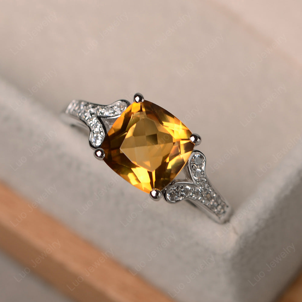 Cushion Shaped Citrine Wedding Ring - LUO Jewelry