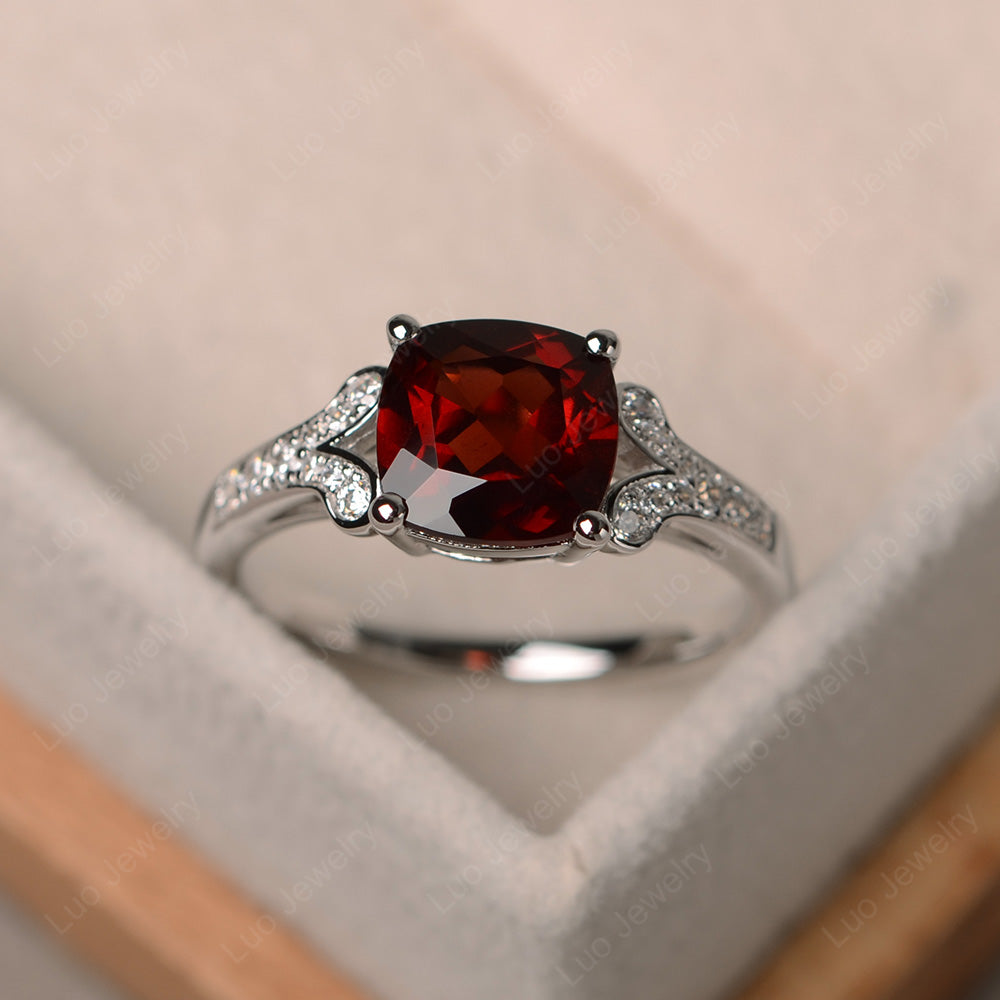 Cushion Shaped Garnet Wedding Ring - LUO Jewelry