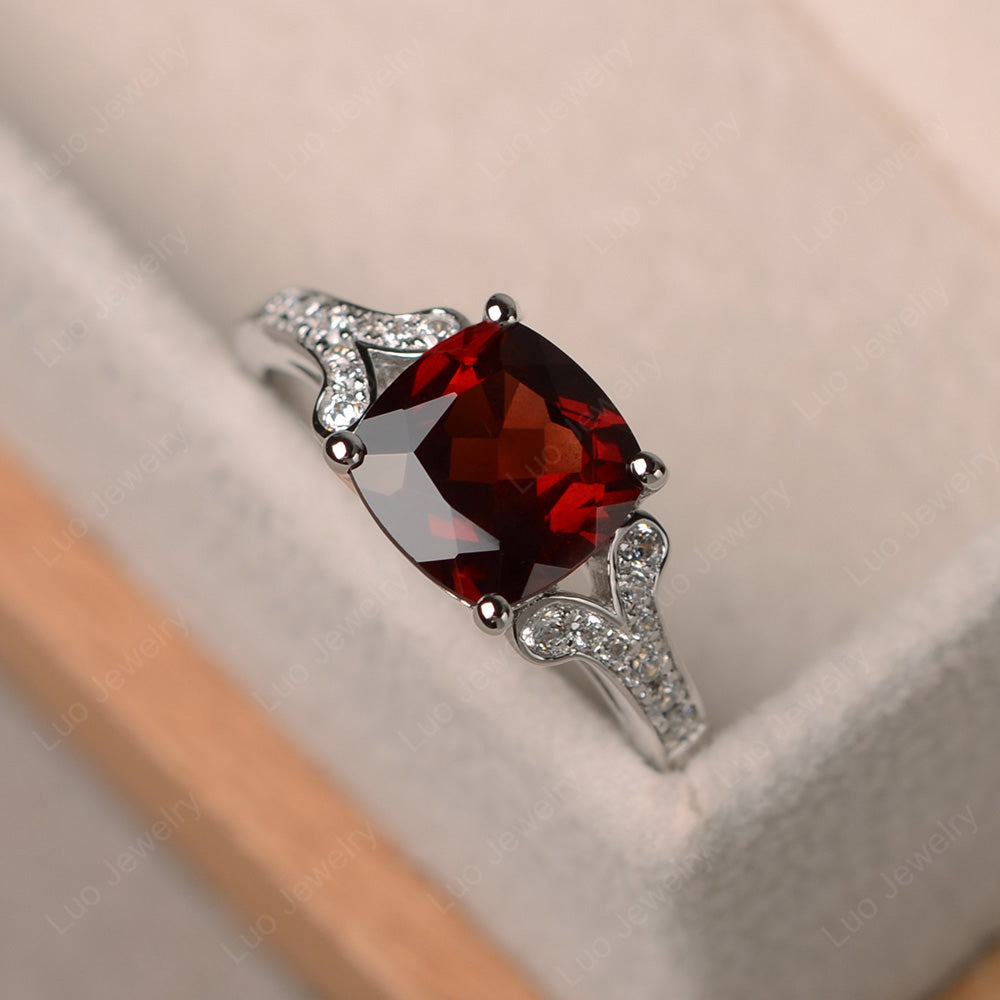 Cushion Shaped Garnet Wedding Ring - LUO Jewelry