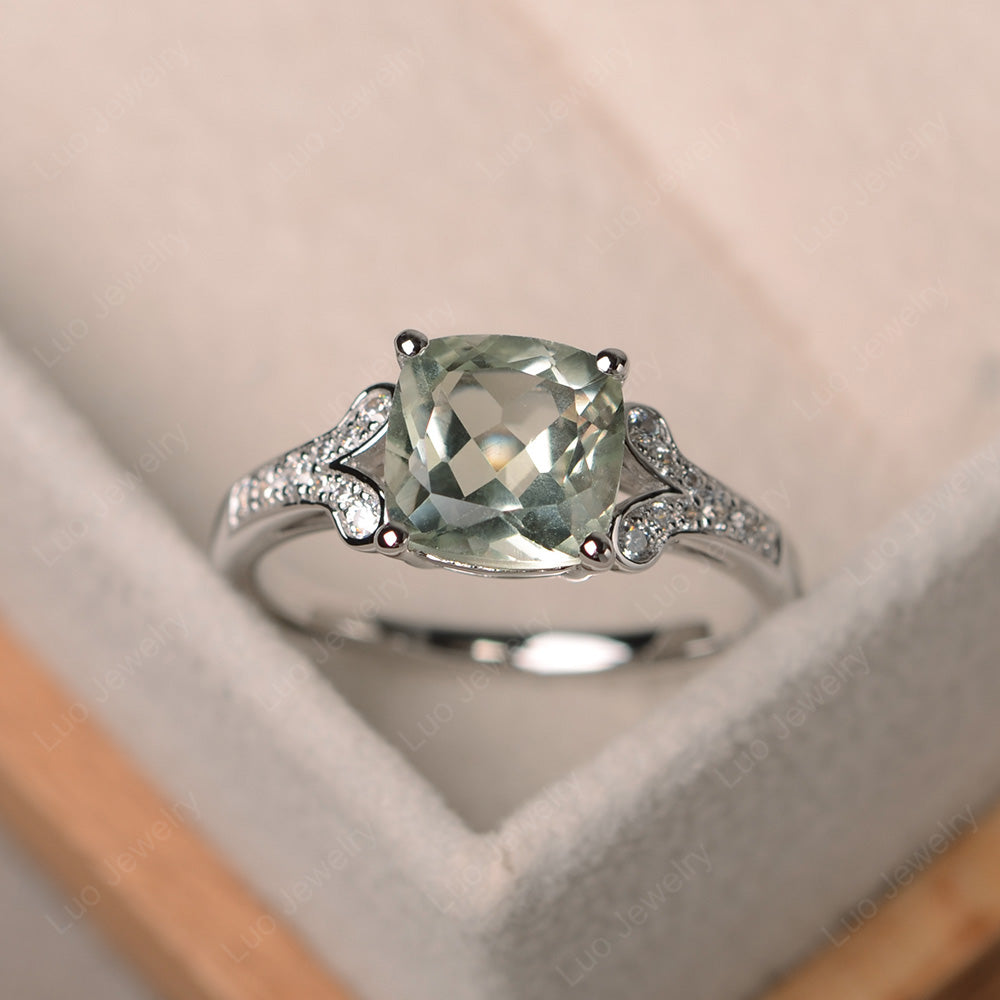 Cushion Shaped Green Amethyst Wedding Ring - LUO Jewelry