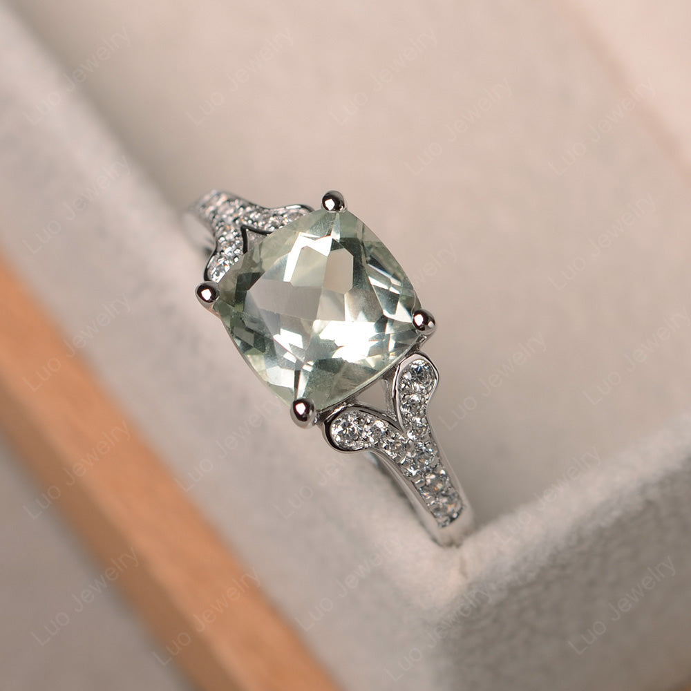 Cushion Shaped Green Amethyst Wedding Ring - LUO Jewelry