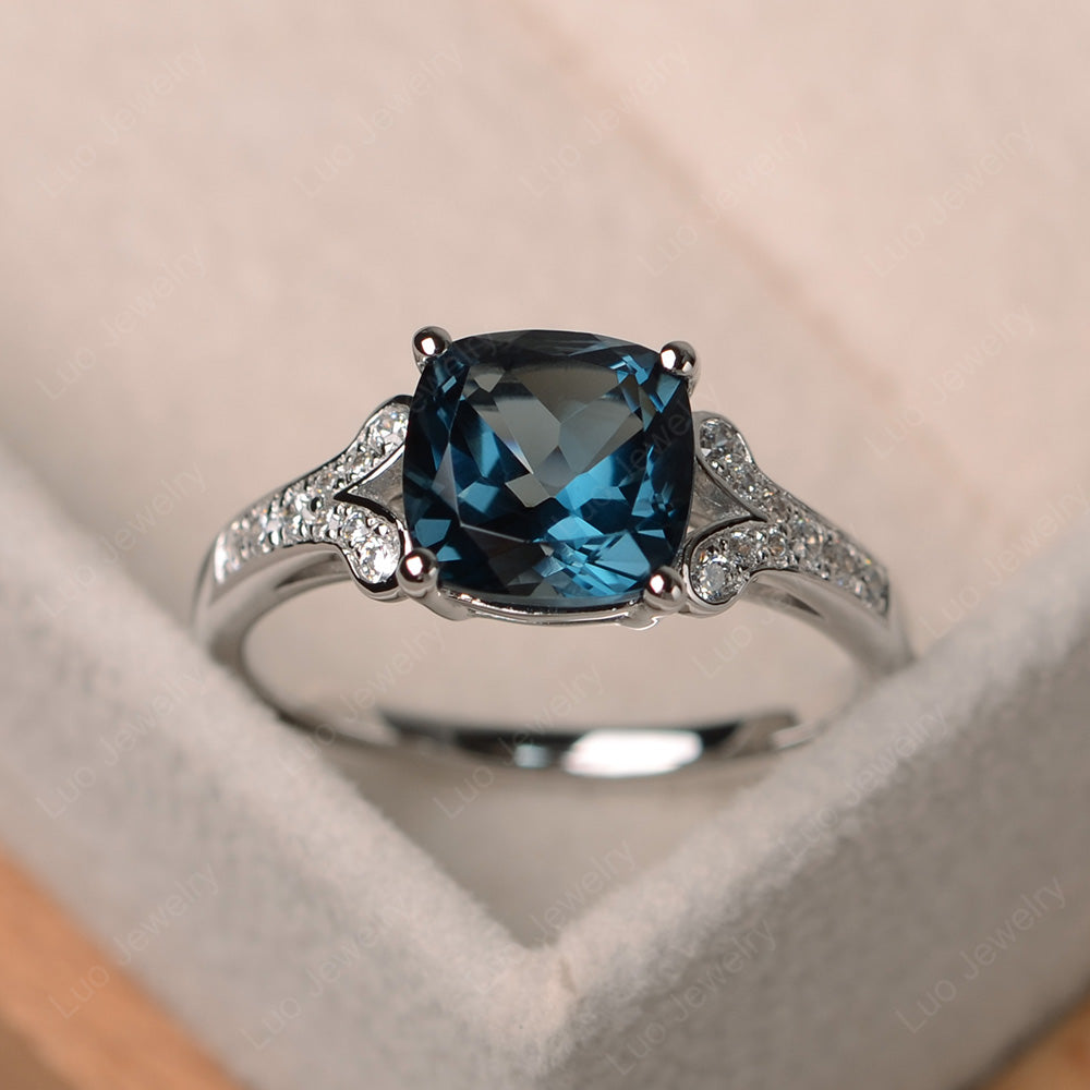 Cushion Shaped London Blue Topaz Wedding Ring - LUO Jewelry