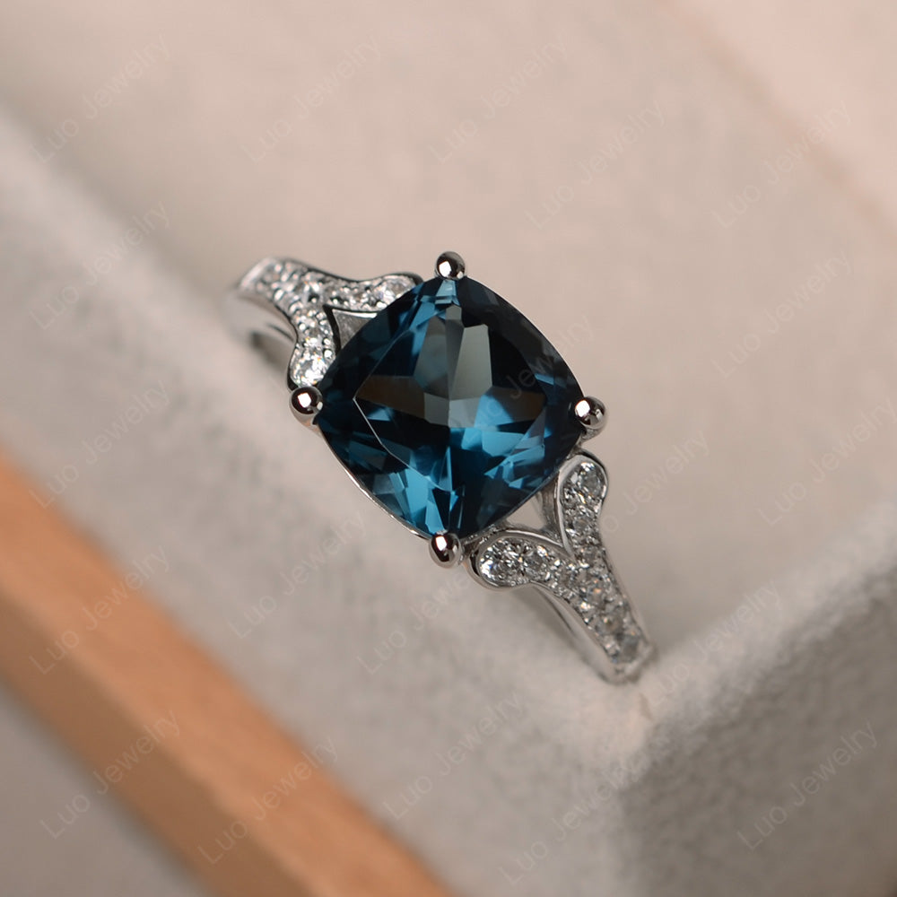 Cushion Shaped London Blue Topaz Wedding Ring - LUO Jewelry