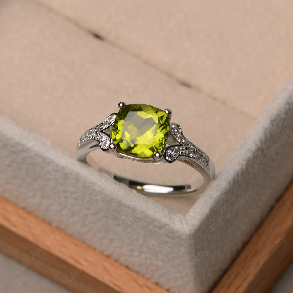 Cushion Shaped Peridot Wedding Ring - LUO Jewelry