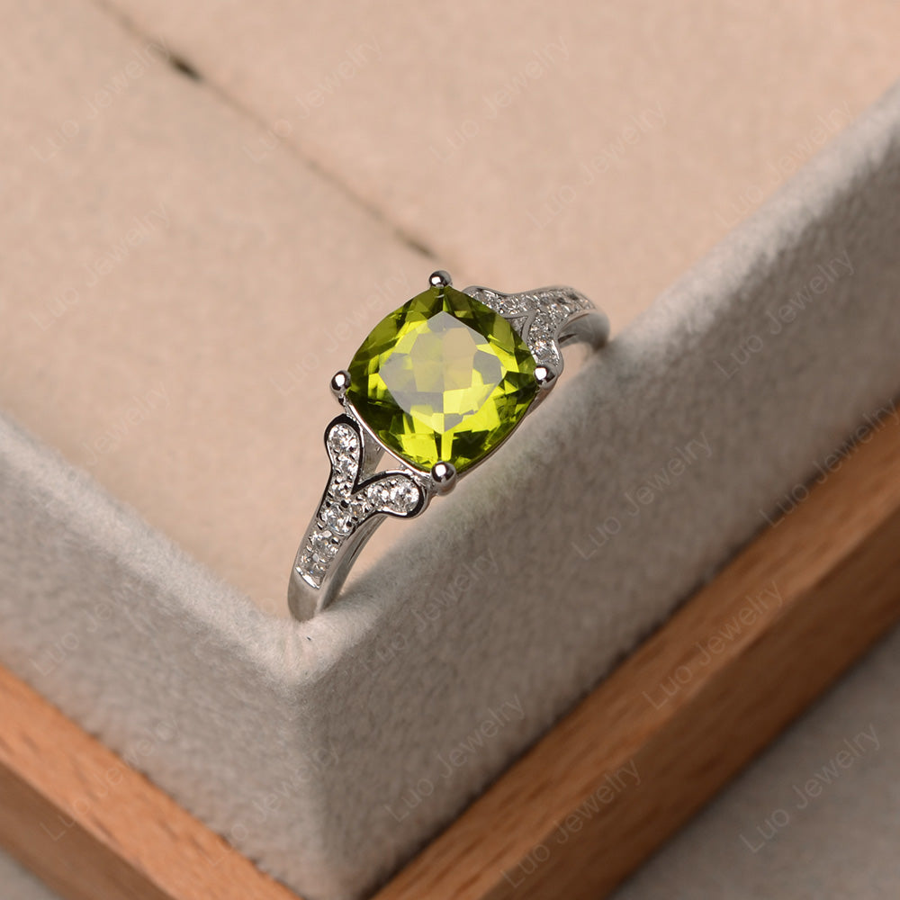 Cushion Shaped Peridot Wedding Ring - LUO Jewelry