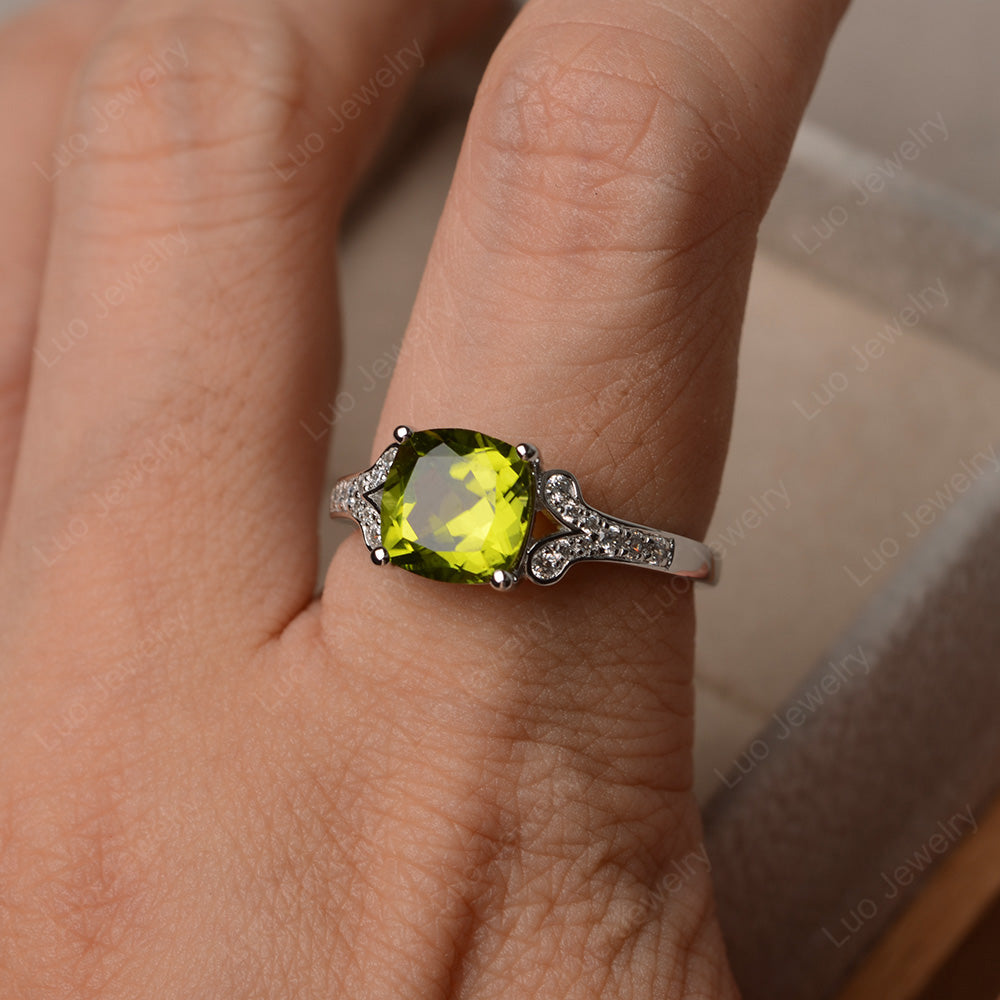 Cushion Shaped Peridot Wedding Ring - LUO Jewelry