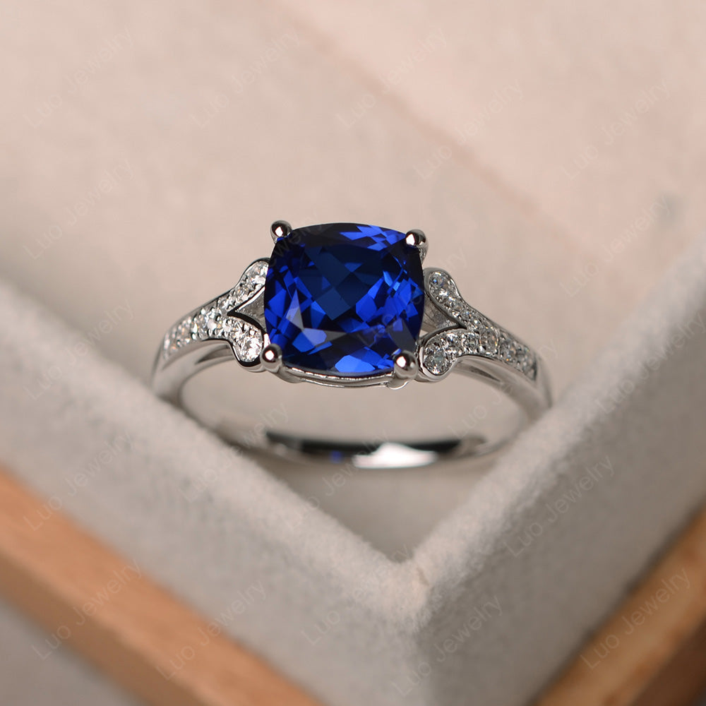 Cushion Shaped Lab Sapphire Wedding Ring - LUO Jewelry