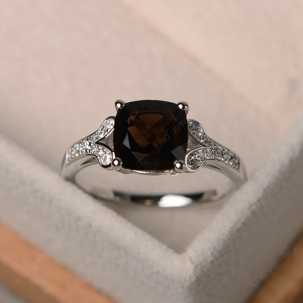 Cushion Shaped Smoky Quartz  Wedding Ring - LUO Jewelry