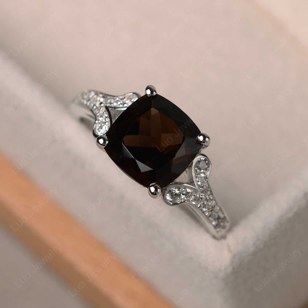 Cushion Shaped Smoky Quartz  Wedding Ring - LUO Jewelry