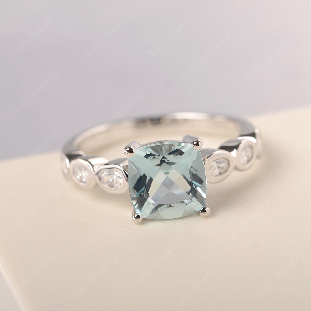 Vintage Aquamarine Ring Cushion Cut Yellow Gold - LUO Jewelry