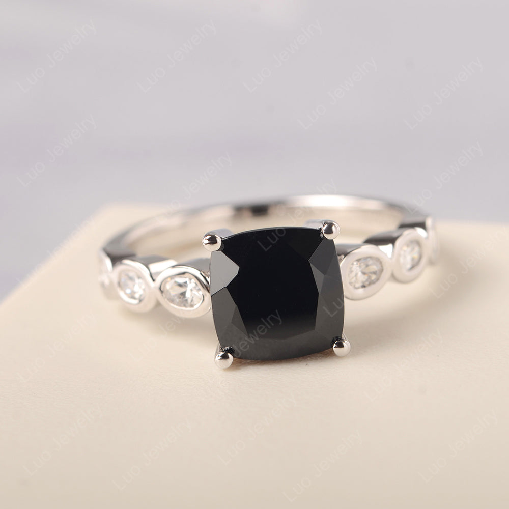 Vintage Black Spinel Ring Cushion Cut Yellow Gold - LUO Jewelry