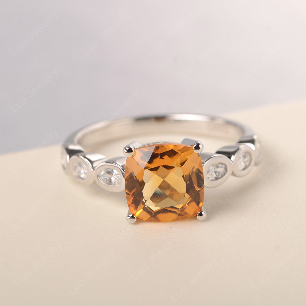 Vintage Citrine Ring Cushion Cut Yellow Gold - LUO Jewelry