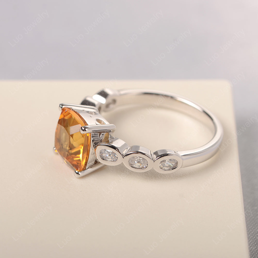 Vintage Citrine Ring Cushion Cut Yellow Gold - LUO Jewelry