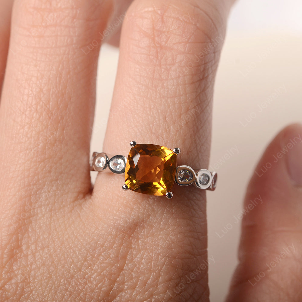 Vintage Citrine Ring Cushion Cut Yellow Gold - LUO Jewelry