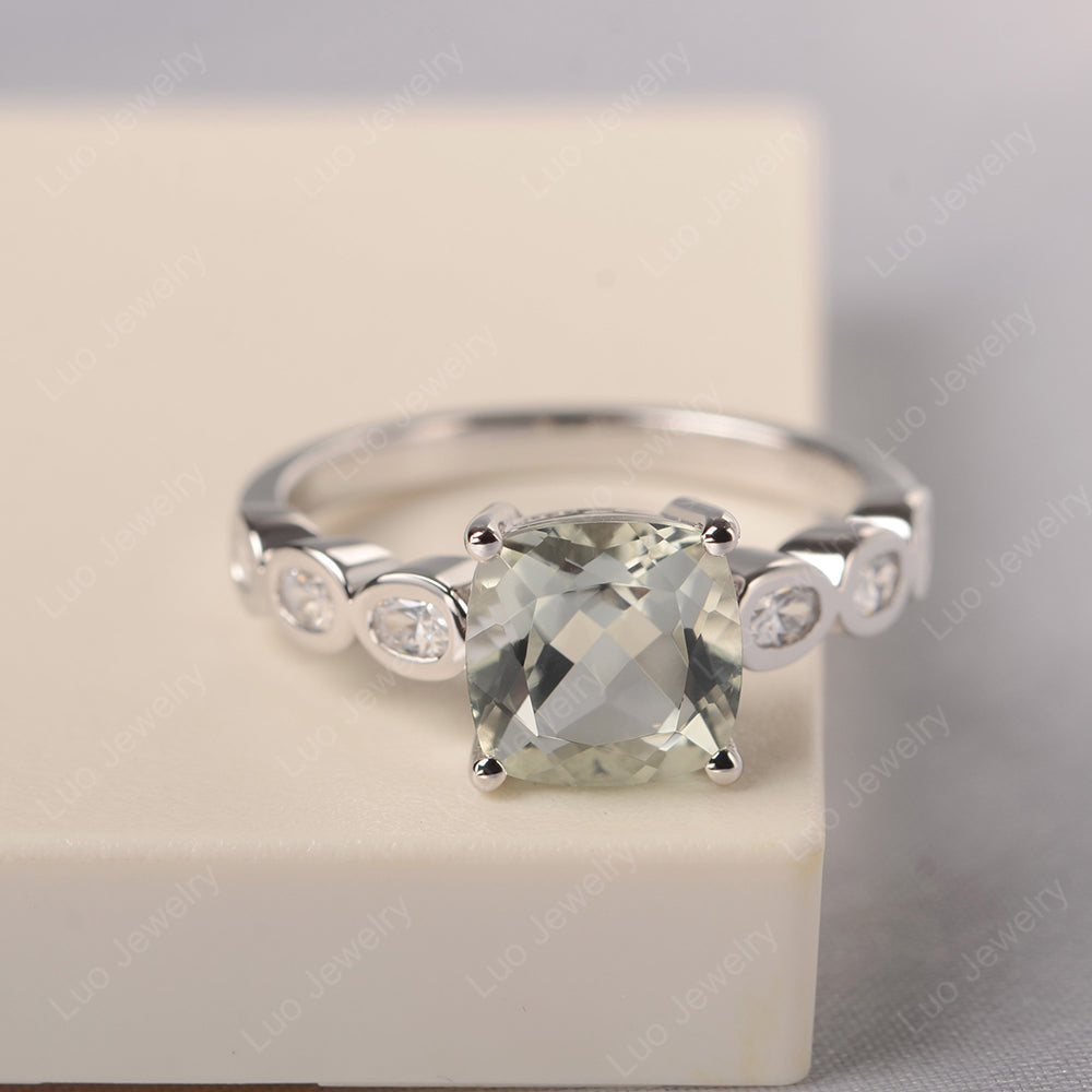 Vintage Green Amethyst Ring Cushion Cut Yellow Gold - LUO Jewelry