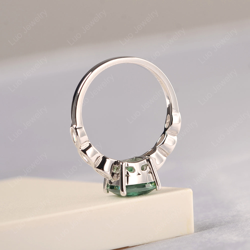 Vintage Green Sapphire Ring Cushion Cut Yellow Gold - LUO Jewelry
