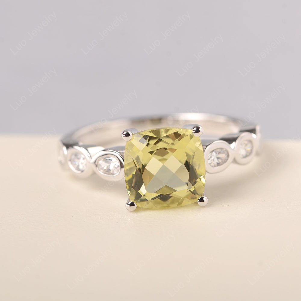 Vintage Lemon Quartz Ring Cushion Cut Yellow Gold - LUO Jewelry