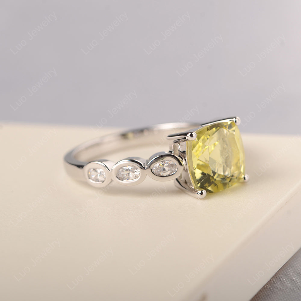 Vintage Lemon Quartz Ring Cushion Cut Yellow Gold - LUO Jewelry