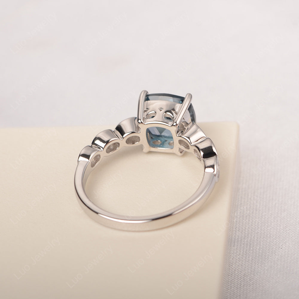 Vintage London Blue Topaz Ring Cushion Cut Yellow Gold - LUO Jewelry