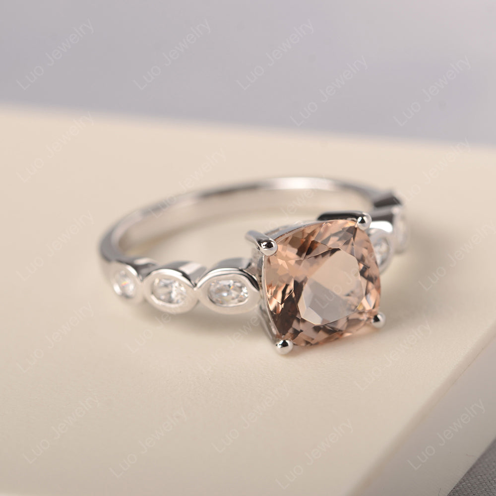 Vintage Morganite Ring Cushion Cut Yellow Gold - LUO Jewelry