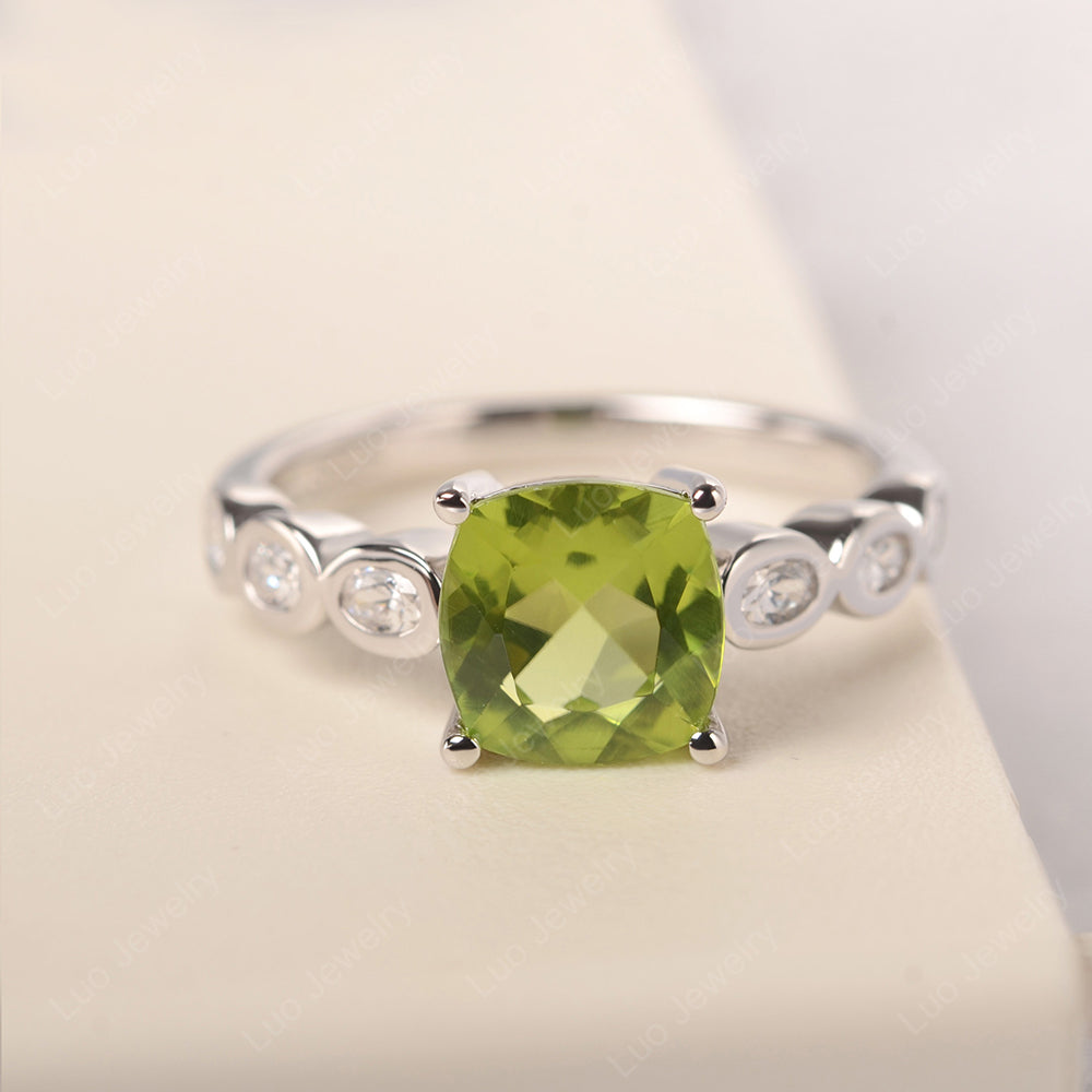 Vintage Peridot Ring Cushion Cut Yellow Gold - LUO Jewelry