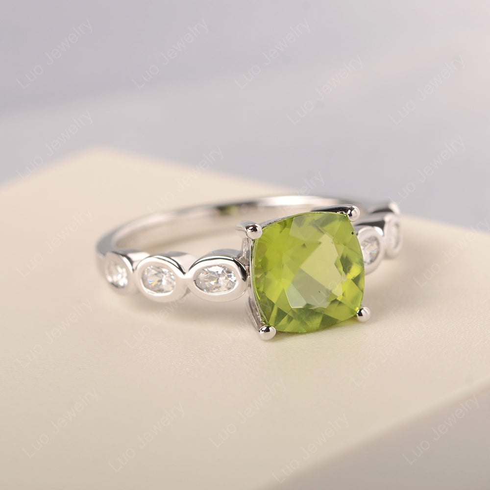 Vintage Peridot Ring Cushion Cut Yellow Gold - LUO Jewelry