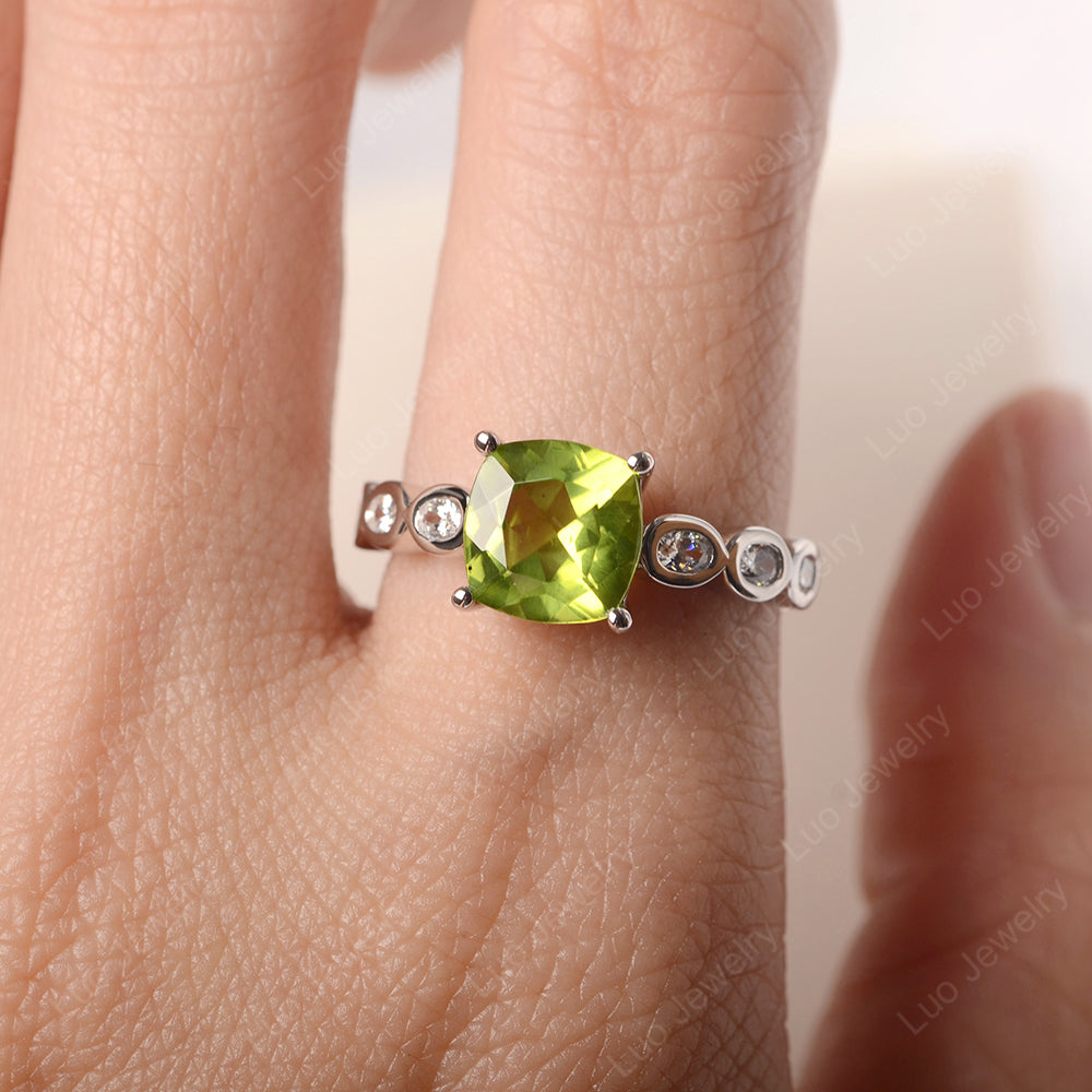 Vintage Peridot Ring Cushion Cut Yellow Gold - LUO Jewelry
