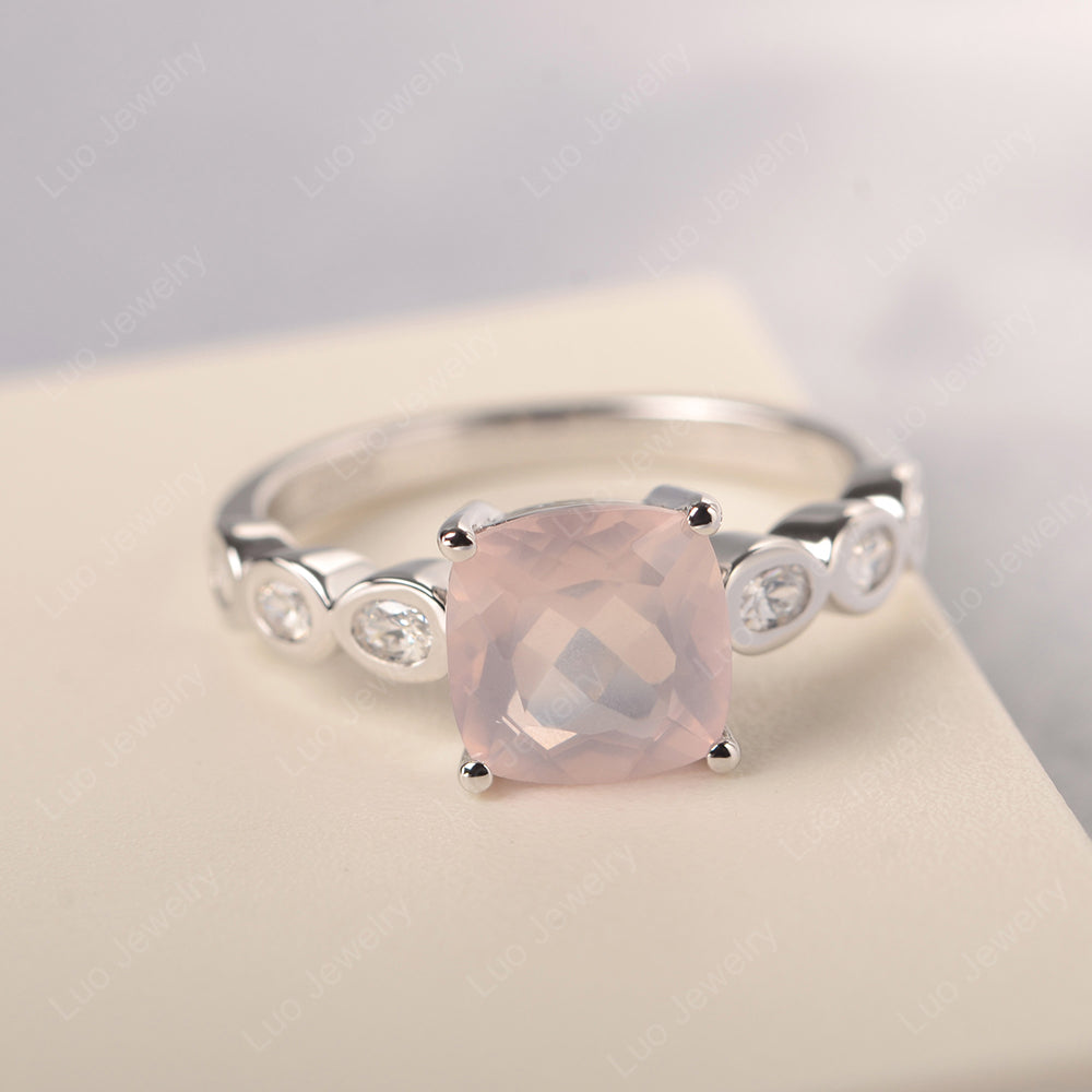 Vintage Rose Quartz Ring Cushion Cut Yellow Gold - LUO Jewelry