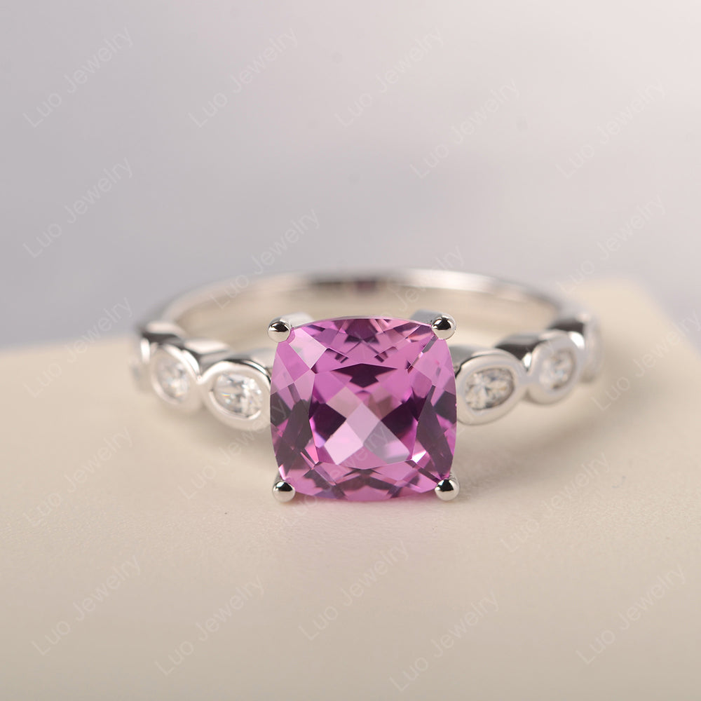 Vintage Pink Sapphire Ring Cushion Cut Yellow Gold - LUO Jewelry