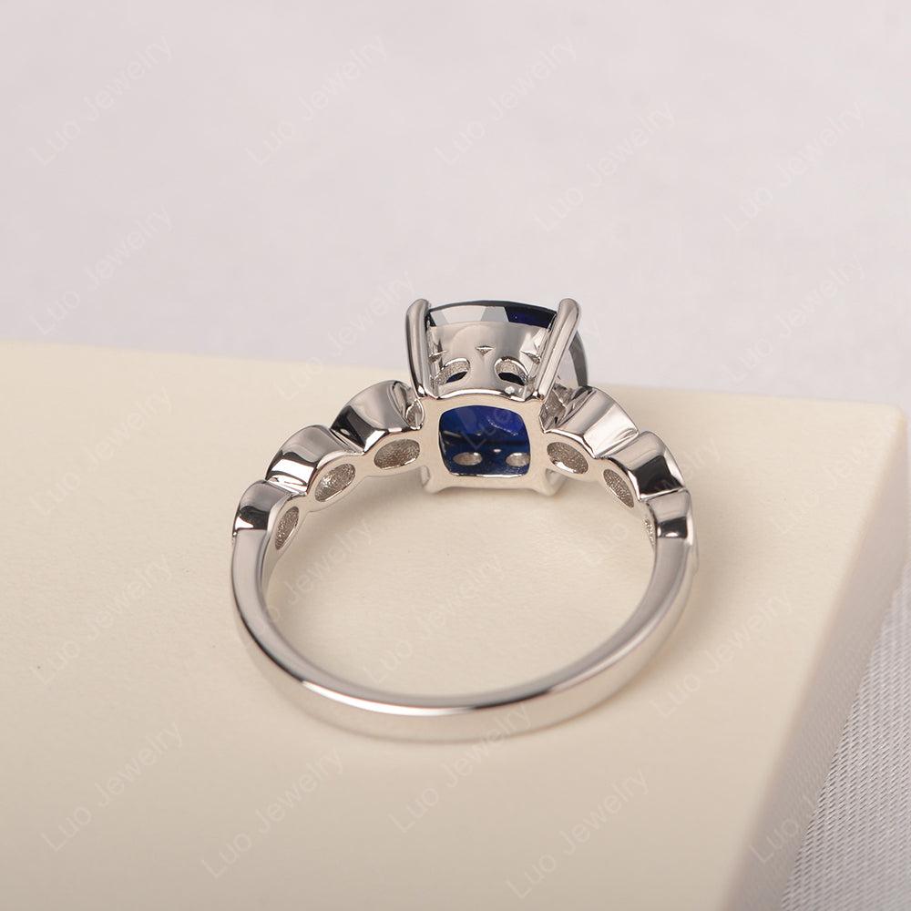 Vintage Lab Sapphire Ring Cushion Cut Yellow Gold - LUO Jewelry
