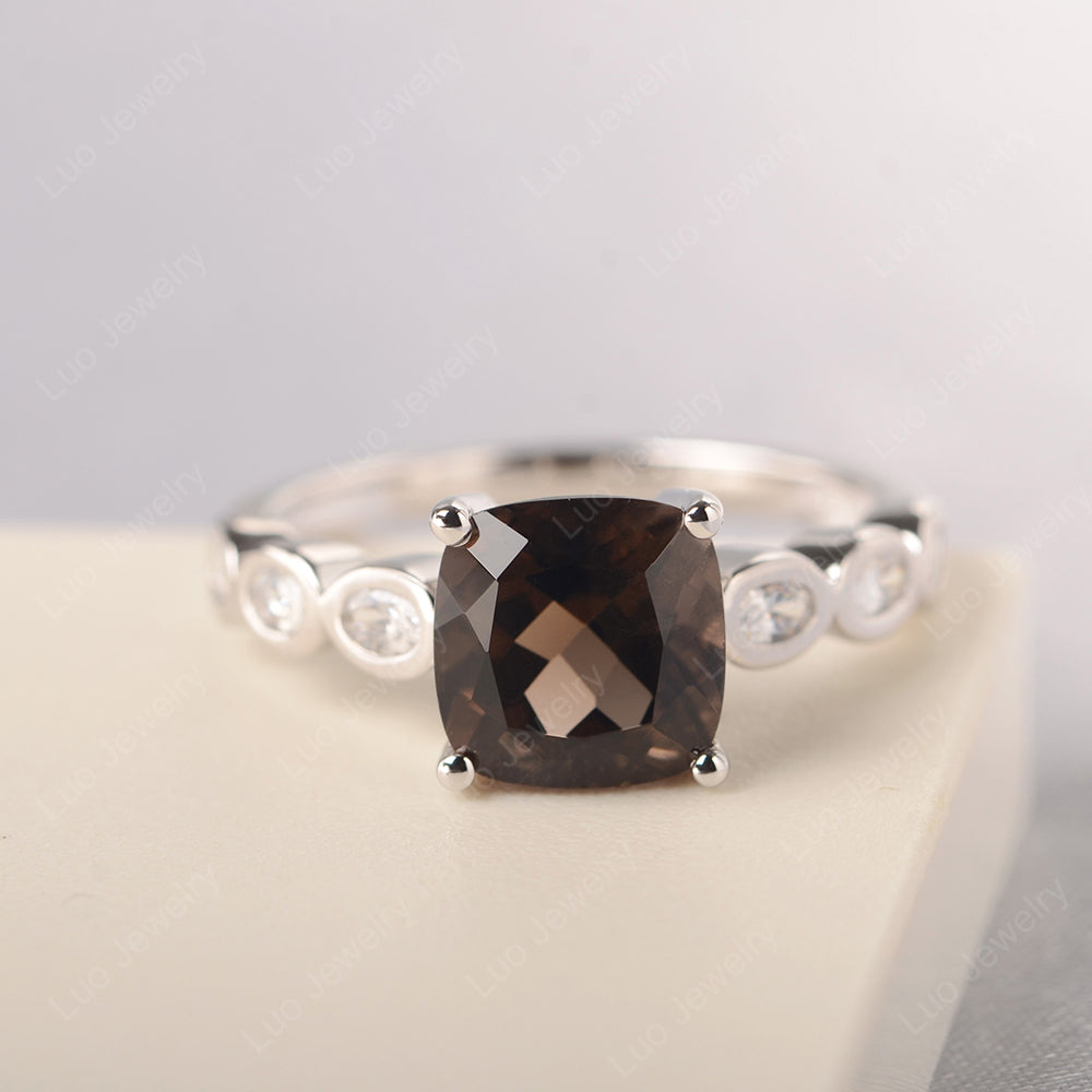 Vintage Smoky Quartz  Ring Cushion Cut Yellow Gold - LUO Jewelry