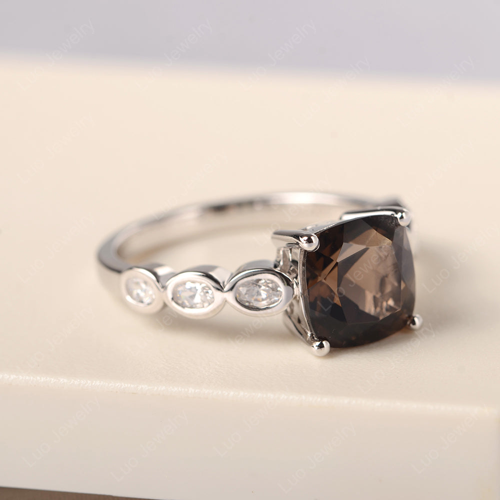 Vintage Smoky Quartz  Ring Cushion Cut Yellow Gold - LUO Jewelry