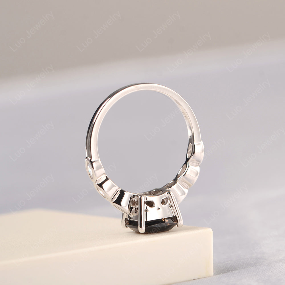 Vintage Smoky Quartz  Ring Cushion Cut Yellow Gold - LUO Jewelry