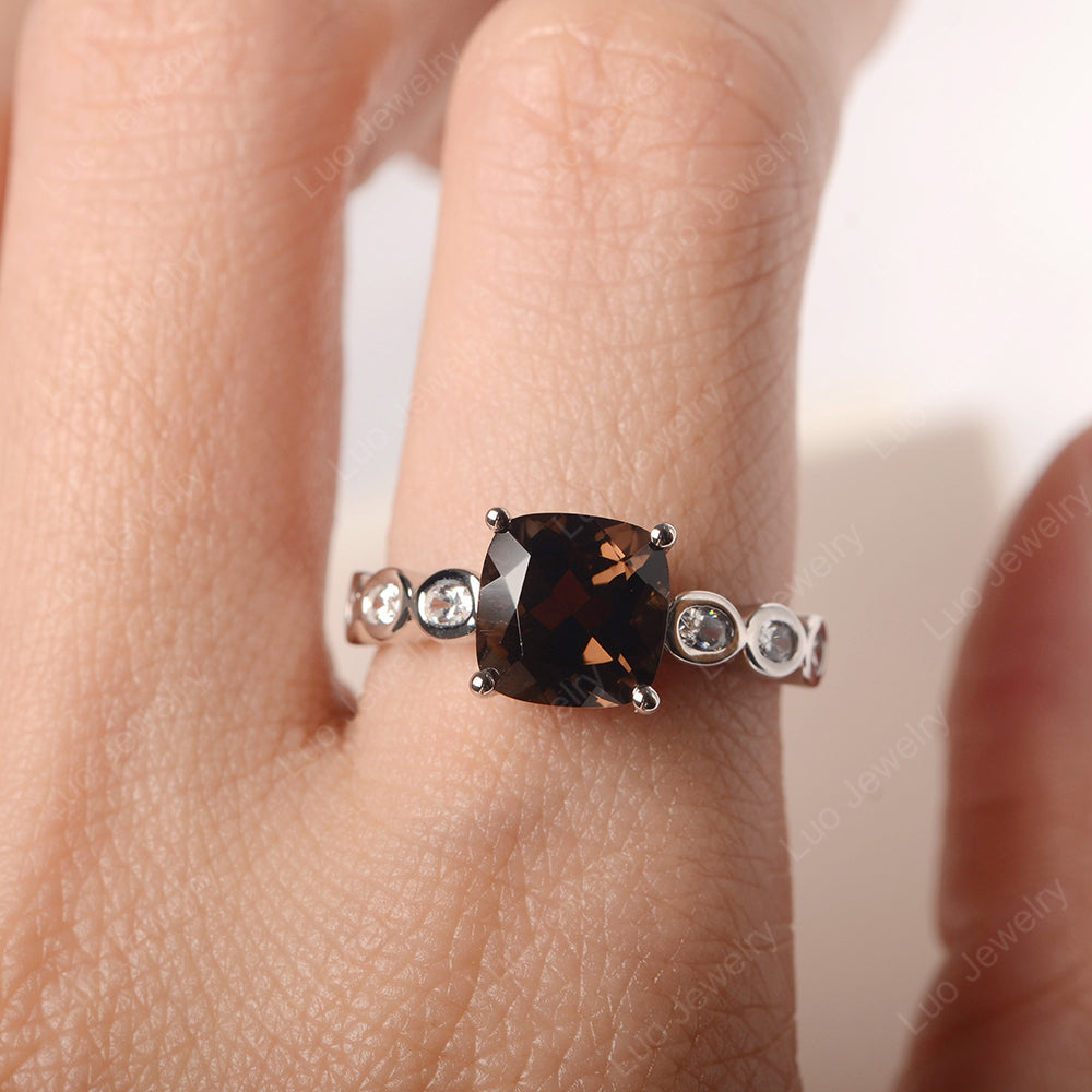 Vintage Smoky Quartz  Ring Cushion Cut Yellow Gold - LUO Jewelry
