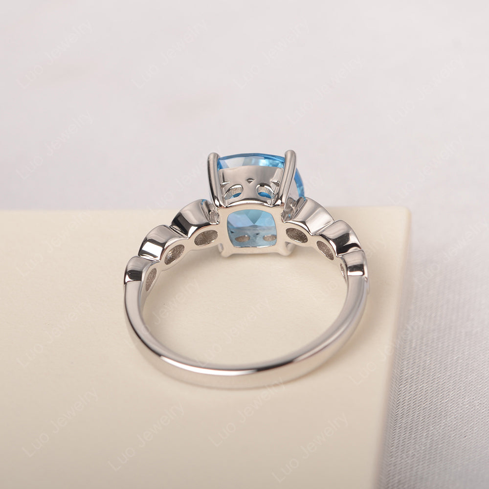 Vintage Swiss Blue Topaz Ring Cushion Cut Yellow Gold - LUO Jewelry