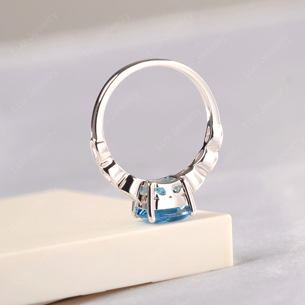 Vintage Swiss Blue Topaz Ring Cushion Cut Yellow Gold - LUO Jewelry