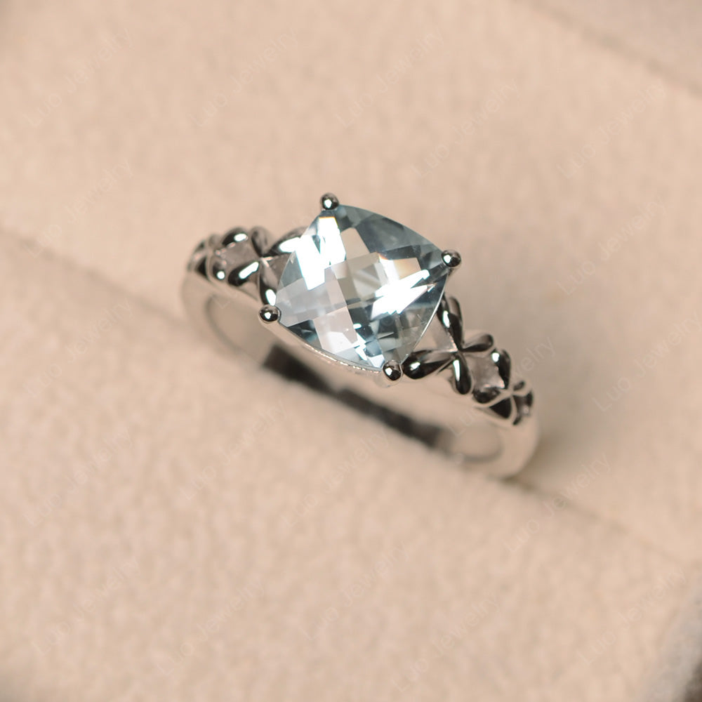 Antique Cushion Cut Aquamarine Solitaire Ring - LUO Jewelry