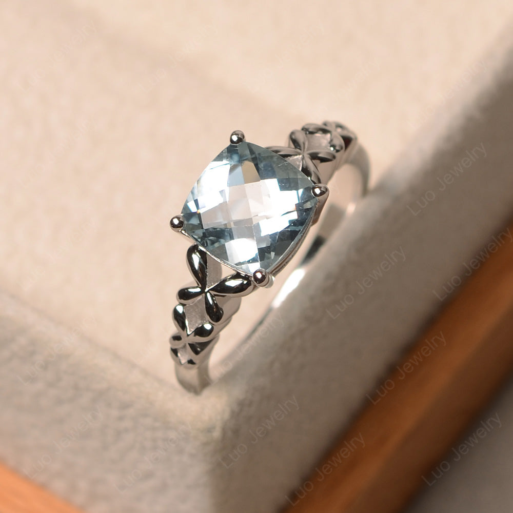 Antique Cushion Cut Aquamarine Solitaire Ring - LUO Jewelry