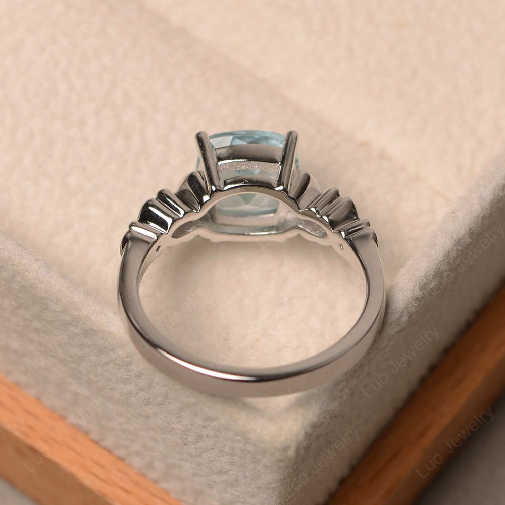 Antique Cushion Cut Aquamarine Solitaire Ring - LUO Jewelry