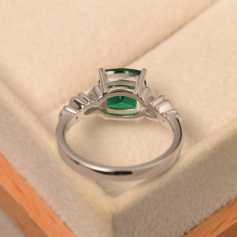Antique Cushion Cut Lab Emerald Solitaire Ring - LUO Jewelry