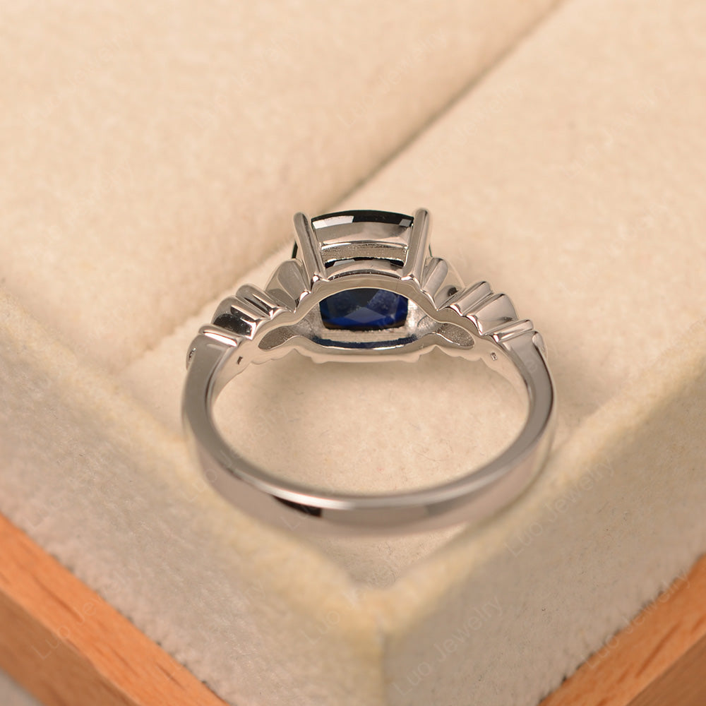 Antique Cushion Cut Lab Sapphire Solitaire Ring - LUO Jewelry