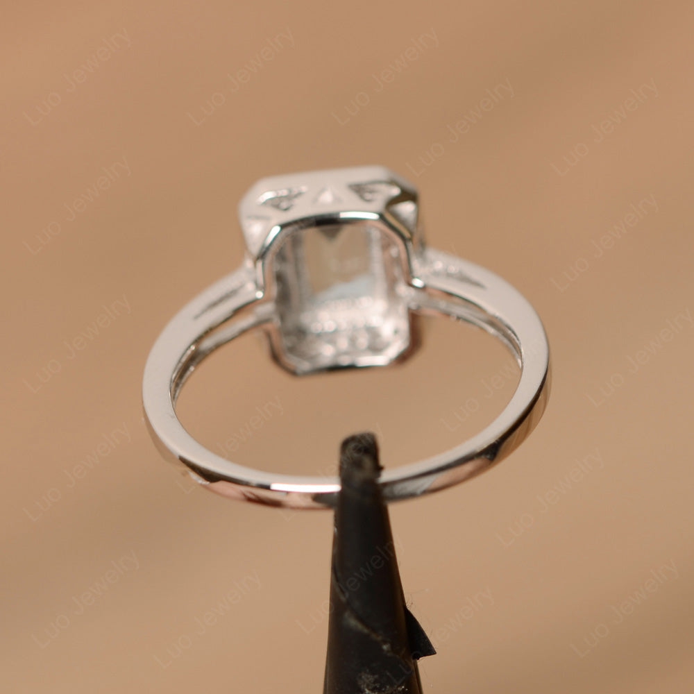Emerald Cut Aquamarine Halo Engagement Ring - LUO Jewelry