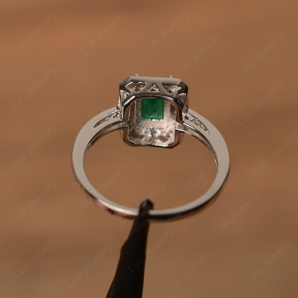 Emerald Cut Lab Emerald Halo Engagement Ring - LUO Jewelry