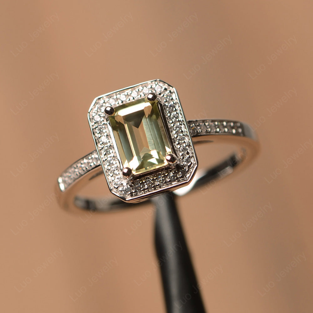 Emerald Cut Lemon Quartz Halo Engagement Ring - LUO Jewelry