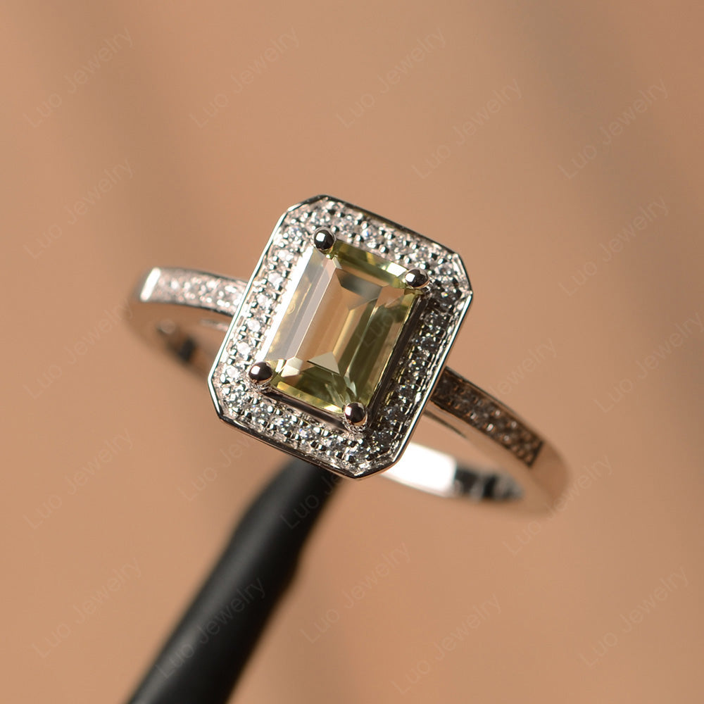 Emerald Cut Lemon Quartz Halo Engagement Ring - LUO Jewelry